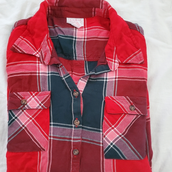 Womens Maternity red, black and white flannel tunic tie top - Picture 3 of 4
